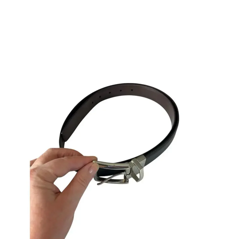 Men’s Black Genuine Leather‎ Dress Belt Silver Buckle Size 40/100 Classic